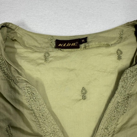 Kuhl Top Women's M Green Embroidered 100% Cotton Tunic Top V Neck - Picture 3 of 6